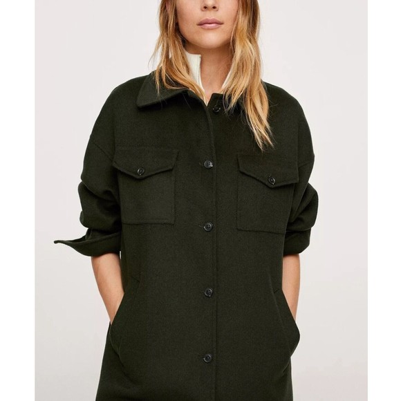 MNG By Mango Army Green Military Style Long Sleeve Collared Coat Size medium - Picture 12 of 16